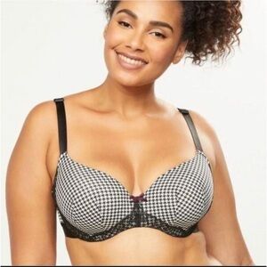 NWT CACIQUE / Lightly Lined Balconette Houndstooth Bra with Lace Detail 38DD